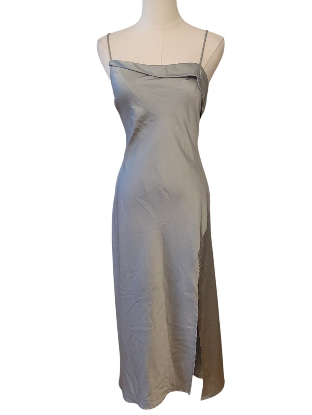 ASTR the Label Green-Gray Satin Slip Maxi Dress Size Medium - Picture 2 of 6